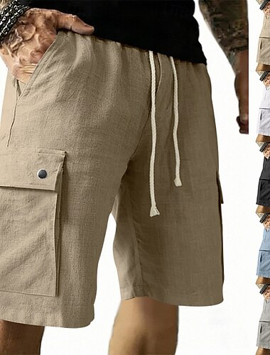  Herr Shorts Linne Shorts Sommarshorts Beach Shorts Snörning Elastisk midja Slät Komfort Andningsfunktion Knelängd Ledigt Dagligen Utomhus Semester Mode Svart Kaki Oelastisk