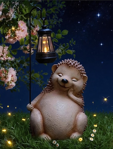  Solární lampa na trávník s motivem ježka, venkovní dekorace do dvora a zahrady, lampa ve tvaru imitace zvířecí pryskyřice, lampa na festivalovou párty atmosféru 1 ks