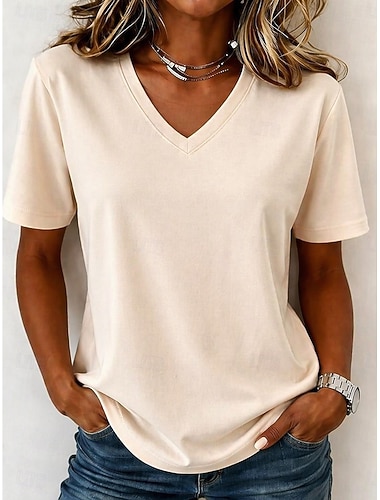  Dames T-shirts van 100% katoen - kwalitatief basic T-shirt met korte mouwen en V-hals
