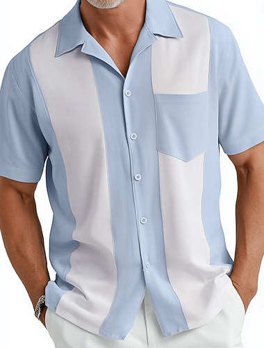  Per uomo Color-blocking Camicia Camicia con colletto cubano Camicia da Bowling Manica Corta Moda Casual Quotidiano Vacanza Estate Primavera Camicia con colletto camp Stampa 3D Una tasca anteriore