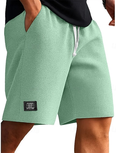  Herren Waffel-Shorts Sommershorts Strandshorts Freizeitshorts Kordelzug Elastischer Bund Einfarbig Komfort Knielang Täglich Outdoor Streetwear Urlaub Mode Weiß Marineblau Mikroelastisch