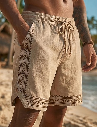  Herren Shorts Leinenshorts Sommershorts Strandshorts Kordelzug Elastischer Bund Einfach Komfort Atmungsaktiv Knielang Outdoor Strand Ferien Urlaub Designer Blau Weiß Unelastisch