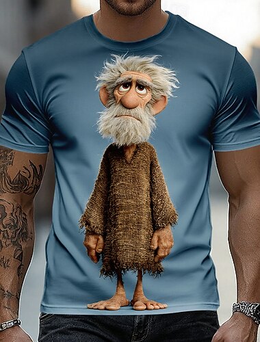  Herr Nyans Gammal man T-shirt Kortärmad T-shirt 3D-tryck Rund hals Skjorta Rolig Ledigt Dagligen Gata Blå Grå Sommar Vår Kläder S M L XL 2XL 3XL