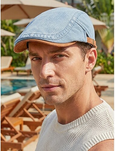  Beretă reglabilă din bumbac din denim pentru bărbați, pălărie plată cu imprimeu de iederă Newsboy multicoloră pentru vacanță la plajă, călătorii, condus și ținute casual de zi cu zi