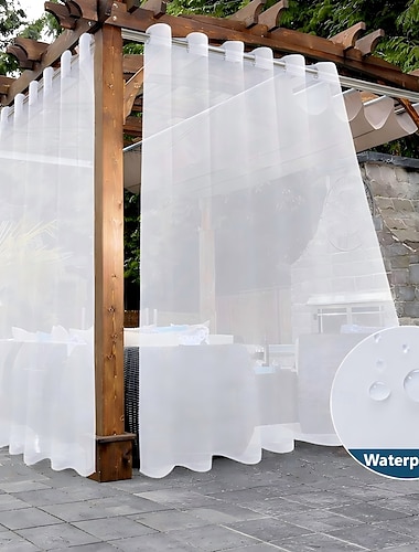  utendørs gjennomsiktig gardinpanel vanntett hvit terrassegardinstanglomme personverngardin for pergola lysthus veranda terrasse balkong hage