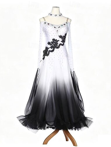  Balli da Sala Vestito Strass Pieghe Giunzione Per donna Feste Allenamento Performance Manica Lunga Alto Spandex Poliestere