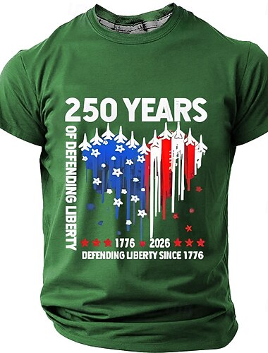  4 juli 2026 250:e Herr Ensfärgat Amerikanska amerikanska flaggan T-shirt Kortärmad T-shirt 3D-tryck Rund hals Skjorta Vintage retro Patriotisk Dagligen Festival Blå Svart Vinröd Sommar Vår Kläder S M