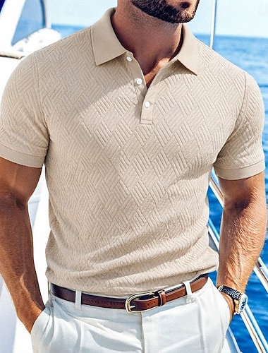  Herre Polo Poloskjorter Avslappet Gate Knaphul Kortermet Grunnleggende Moderne عادي Lettvekt Knapper Sommer Vår Slank Fasong Svart Hvit Grønn Beige Lyseblå Polo