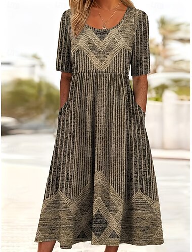  Mulheres Vestido midi Vestido da bainha Vestido T shirt Vestido A Line Vestido de verão Férias Casual Boho Diário Vestido de verão vestido de primavera Ajuste Largo Floral Gráfico Manga Curta Gola