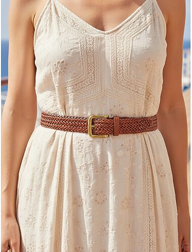  Женский богемный плетеный пояс из искусственной кожи, многоцветный регулируемый пояс на талию, повседневный модный аксессуар для пляжного отдыха, повседневной носки и летних нарядов.