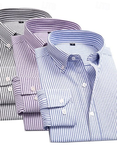  Herre Skjorte Dresskjorter Skjorte med knapp ned Oxford skjorte Vertikale striper Daglig Virksomhet Blå Lyseblå Svart Rosa Langermet Aftæpning Alle årstider Klær