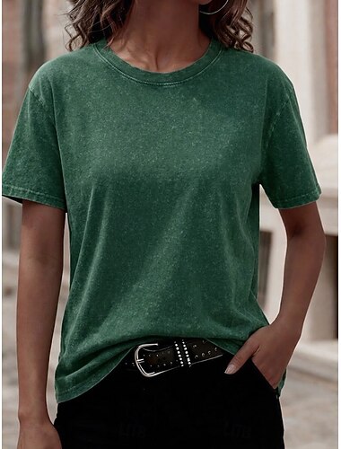  Dámské tričko ze 100% bavlny, vintage seprané topy, módní stylové, klasické, s krátkým rukávem, kulatý výstřih, dlouhé topy, ležérní, denní, plážová, růžová, červená, modrá, trávově zelená, černá, oranžová, léto, jaro