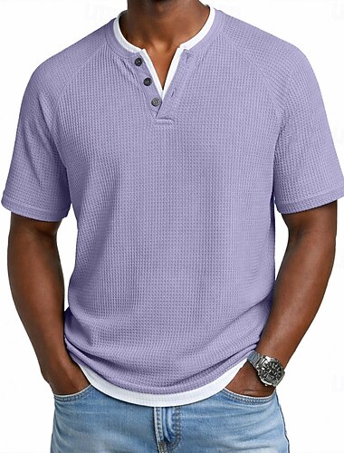  Herr Våffel T-shirt T-tröja Kortärmad V-hals Vår & sommar Sommar Vår Ensfärgat Mode Designer Ledigt 2 i 1 Raglan Ärmar Ledigt Dagligen Utomhus Ljusblå Ljusgrön Purpur Topp t-shirt för män