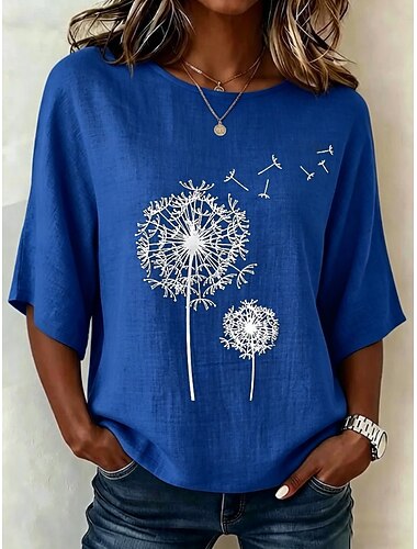  Dámské Halenka Tisk Květinový Grafika Čechy Vinobraní Tropický vzhled Krátký rukáv 3/4 délka rukávu Tričkový Běžné topy Ležérní Denní Oblečení na dovolenou Vodní modrá Černá Bílá Žlutá Rubínov