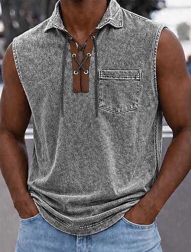  Homme Polo Chemise 100% coton délavée à l'acide Occasionnel Fête Col à lacets Manche Courte Mode Basique Uni Vintage Pur Été Printemps Bleu Noir Rose Claire Gris Polo