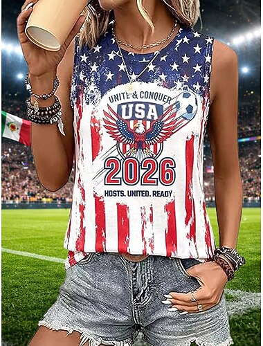  Damen Tank Top Grafik Flagge Fussballteam Vintage Stilvoll Klassisch Ärmellos Rundhalsausschnitt Rundhals Normale Oberteile Lässig Täglich Blau Wein Rote Grün Sommer Frühling