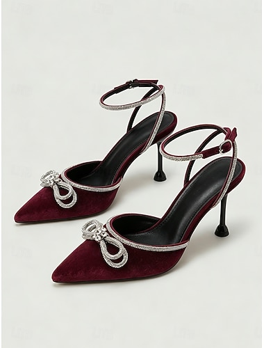  Dames pumps met spitse neus, strass strik en elegante kristallen enkelbandjes voor een cocktailparty. &avondgala