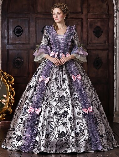  Rococo Barok Baljurk  Tot de grond Jurken Baljurk  Korte mouwen Prinses Bruids Kant Strik Bloemig Baljurk Vierkante hals Kostuum Dames Koninklijk Halloween Carnaval Maskerade Schoolfeest Teaparty