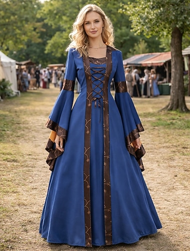  ancien Médiéval Renaissance Longueur au sol Robe Manches longues Sorcière Col carré Déguisement Femmes Fantaisie Halloween Carnaval Foire de la Renaissance LARP Adultes Robe Printemps Toutes saisons