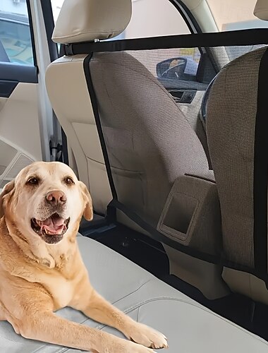  Rete di sicurezza regolabile per auto per animali domestici con borsa portaoggetti - recinto per cani in poliestere resistente con borsa portaoggetti, copertura protettiva per sedile posteriore facile