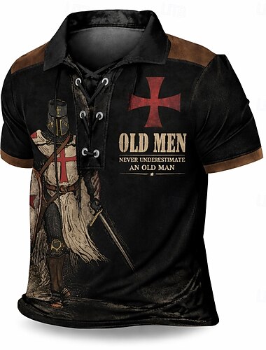  Men's Old Man Polo Shirts Short Sleeve Polo Shirts Lapel Vintage Casual Streetwear Daily Wear 3D Print Breathable Mesh Spring & Summer Black Brown Gray