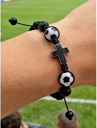  Bracelet de sport pour homme en matériaux mixtes avec motifs de football et de basketball &Colliers de football, taille ajustable, accessoire de soutien pour les supporters, tenue décontractée pour