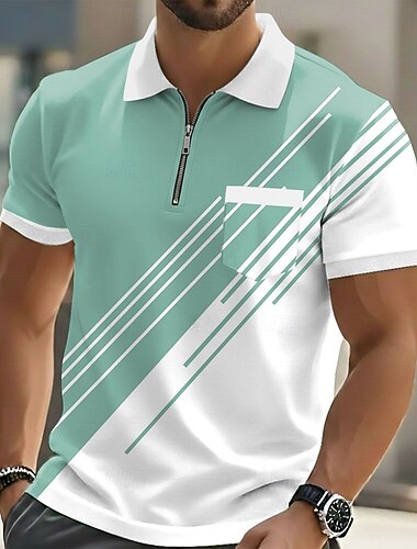  Herr Geometrisk Pikétröjor Kortärmad Polotröjor Kavajslag Ledigt Utomhus Helgdag Dagliga kläder Ficka 3D-utskrift Vår & sommar Blå Svart Purpur