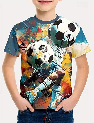  Jungen 3D Grafik Fußball Fußball-T-Shirts T-Shirt Kurzarm 3D-Druck Sommer Frühling Sport Mode Streetwear Kinder 4-12 Jahre Rundhalsausschnitt Lässig Täglich Outdoor Normale Passform