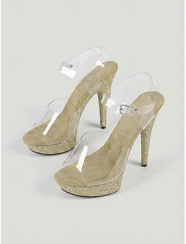  röda platåsandaler med stilettklack för kvinnor - transparenta remmar för nattliv och fest, högklackade skor