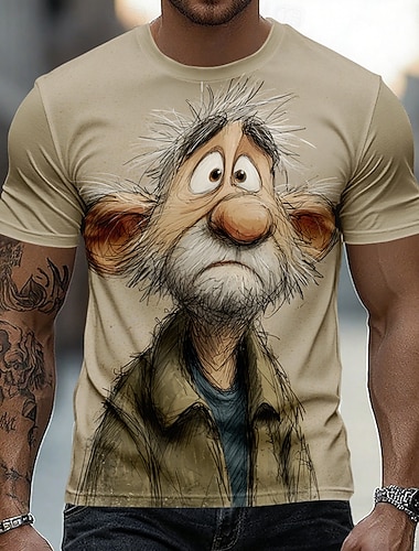  Herr Nyans Gammal man T-shirt Kortärmad T-shirt 3D-tryck Rund hals Skjorta Rolig Ledigt Dagligen Gata Blå Gul Kaki Sommar Vår Kläder S M L XL 2XL 3XL