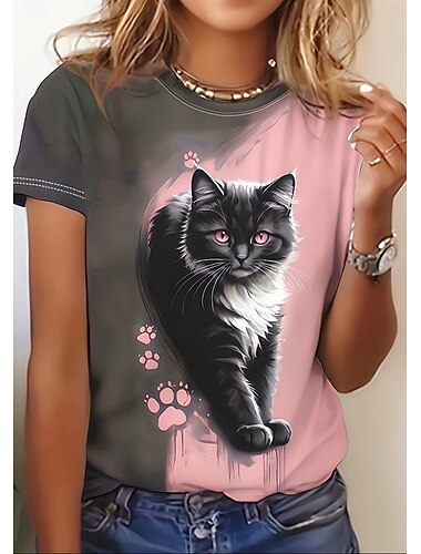  Per donna Maglietta Stampato Grafico Animale Leopardo Vintage Elegante Classico Manica Corta Girocollo Top Regolari Quotidiano Weekend Bianco Rosa polverosa Cachi Estate Primavera Autunno Inverno