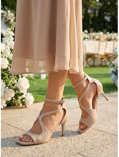  női nude pántos magas sarkú szandál, elegáns nyitott orrú ruhacipők esküvői vendégeknek, kerti esküvő &hivatalos események