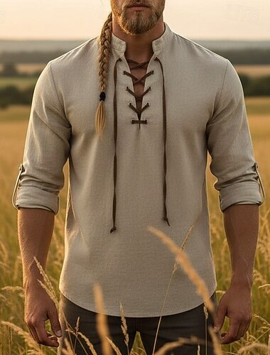  العصور الوسطى عصر النهضة قميص أكمام طويلة قرصان الفايكينج ملابس تنكرية رجالي عيد الرعب مهرجان أداء LARP رن فير للبالغين قميص