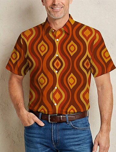  Retro Antiguo Hippie Años 70 Camisas Mangas cortas Hippie Geométrico Líneas / Olas Disfraz Hombre Festival de Música Fiesta Ropa Cotidiana Adulto Camisas Primavera verano