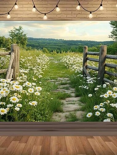  田園風景の壁掛けタペストリー、デイジーの花の風景、素朴な農家風の自然風景タペストリー、寝室、リビングルーム、寮、家の装飾に最適