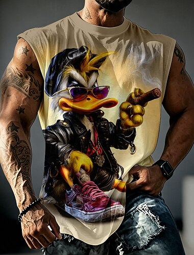  Herr Djur Anka Undertröjor Ärmlös T-shirt 3D-tryck Rund hals Skjorta Rolig Dagligen Gata Gul Kaki Grå Vår & sommar Kläder S M L XL XXL 3XL