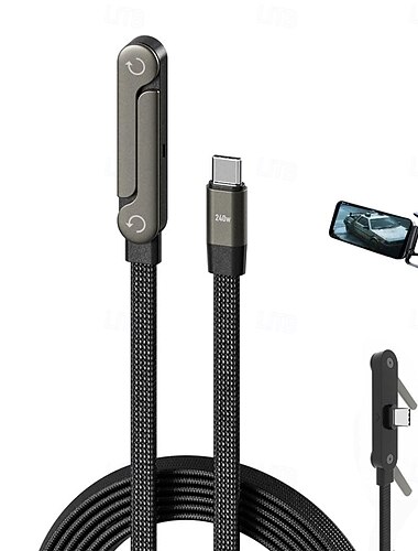 240-W-USB-C-auf-USB-C-Kabel, 180° drehbarer Kopf mit Handyhalterung, nylonummanteltes Schnellladekabel für MacBook, iPhone 17, 16, 15 Pro Max, Samsung S26 Ultra Plus, iPad Pro, Laptop, Schwarz