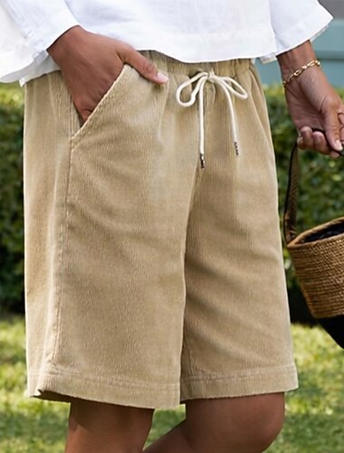  Dam Bermudashorts Shorts Manchester Shorts Säckiga Shorts Semester Mode Ledigt vardag Knelängd Medium Midja Ensfärgat Slät Snörning Ficka Elastiskt midjeband Komfort Mjuk Andningsfunktion Oelastisk