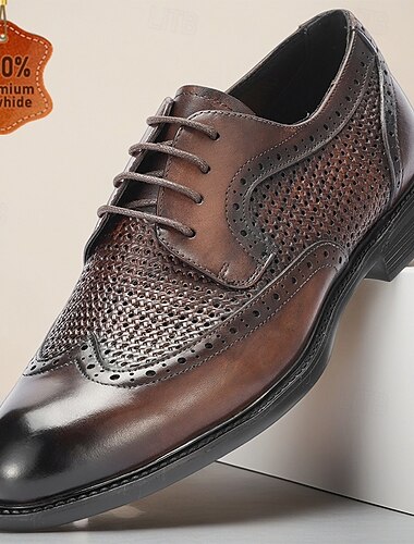  herresko i ekte skinn i premiumkvalitet med vingetupp og oxford-sko med perforerte brogue-sko og snøring for formelle dresssko til brudgommen, bryllupsgjester, banketter og raffinert herrestil.