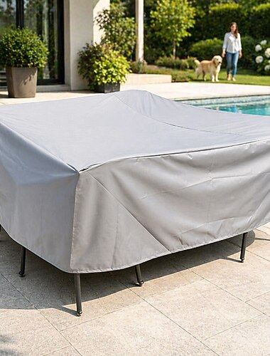  utemöbler överdrag 210d oxford tyg utomhus silver möbelöverdrag trädgård vattentät täcka innergård bord och stol kombination dammskydd