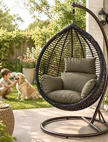  כרית כיסא ביצה, כרית כיסא נדנדה מתקפלת ועמידה למים עם משענת ראש למרפסת חיצונית, פטיו אחורי, ערסל נדנדה, כריות החלפה