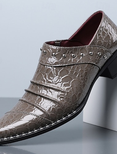 herre grå krokodillepregede pensko med munkestropper og spisse tåbesatt formelle sko til bryllup, banketter, fester, skoleball, sceneopptredener og luksuriøst kveldstøy
