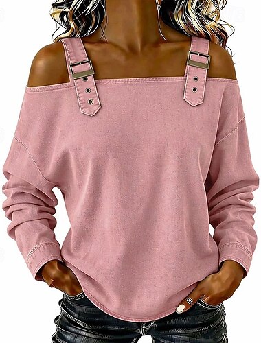  Mujer Camisa Elegante Moda Diario Manga Larga Hombros Caídos Tops regulares Casual Diario Amarillo Rosa Rojo Morado Primavera