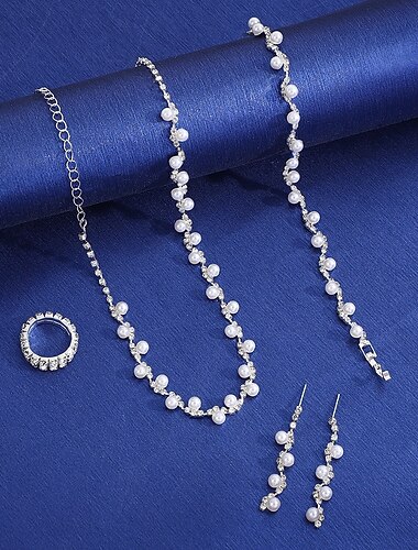  Schmuckset 4 Chrom 1 Halskette 1 Armband 1 Ring Ohrringe Damen Luxus Schmuck-Set Für Party