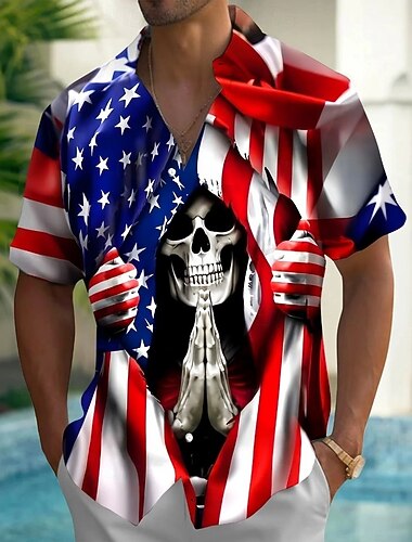  Homme Faucheuse 4 juillet, 250e anniversaire des États-Unis Drapeau Américain Chemise Chemise d'été Chemise Boutonnée Manche Courte Patriotique Extérieur Fête Été Printemps Col Rabattu Impression 3D