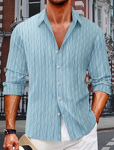  Herr Skjorta Casual skjorta Seersucker skjorta Knapp upp skjorta Blå Svart Vit Marinblå Grön Långärmad Slät Tröjkrage Ledigt Dagligen Jacquard Kläder Elegant Mode Ledigt