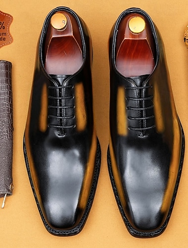  Herresko i premium ekte skinn, svarte oxford-sko, klassiske snøresko, formelle forretningssko, for brudgom, forlovere, bryllup, banketter og kontorantrekk