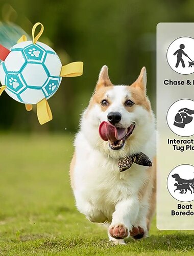  Paw Print Soccer Ball Dog Chew Toy With Straps