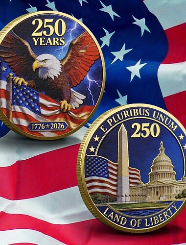  Gedenkmünze zum 250. Jahrestag der USA, patriotische Sammlermünze mit Adler, Freiheitssymbol und amerikanischer Flagge &Wahrzeichen von Washington D.C., langlebiges Souvenir aus Metall zur Dekoration,