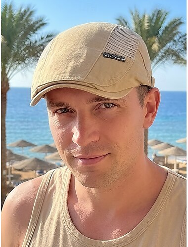  Șapcă plată din plasă de bumbac pentru bărbați, pălărie de ziar reglabilă și respirabilă, pentru ținute casual zilnice, vacanțe la plajă, călătorii și stil de vară în aer liber